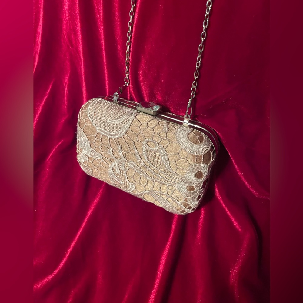 Lace and satin clutch